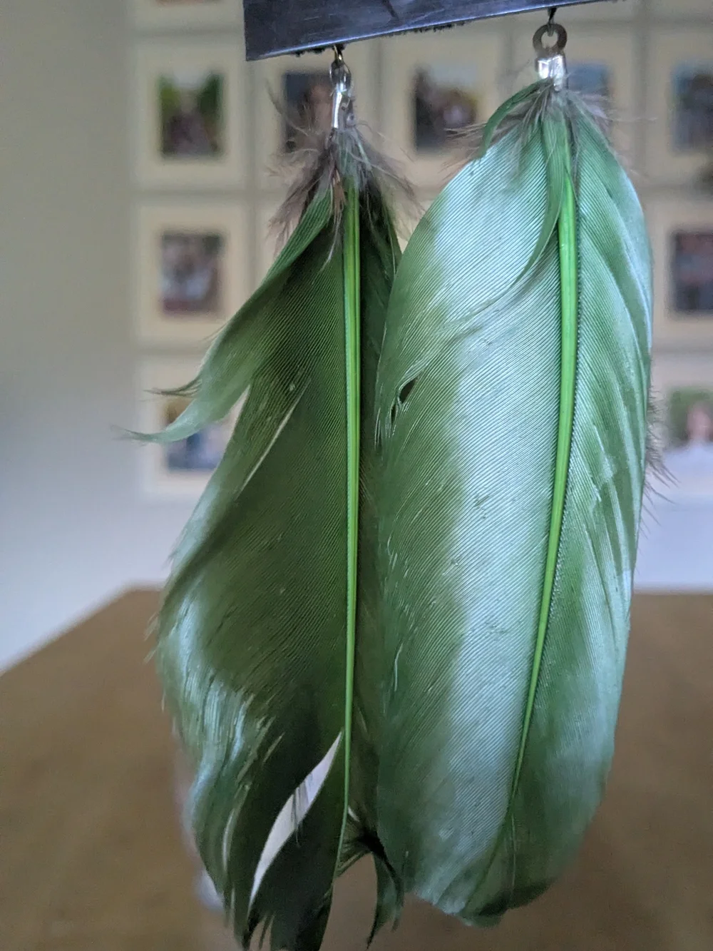 Green Feather Drop Earrings - Unbranded